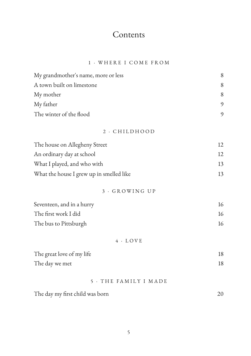 A page from the sample book: The contents: each chapter, and each answer with its page.